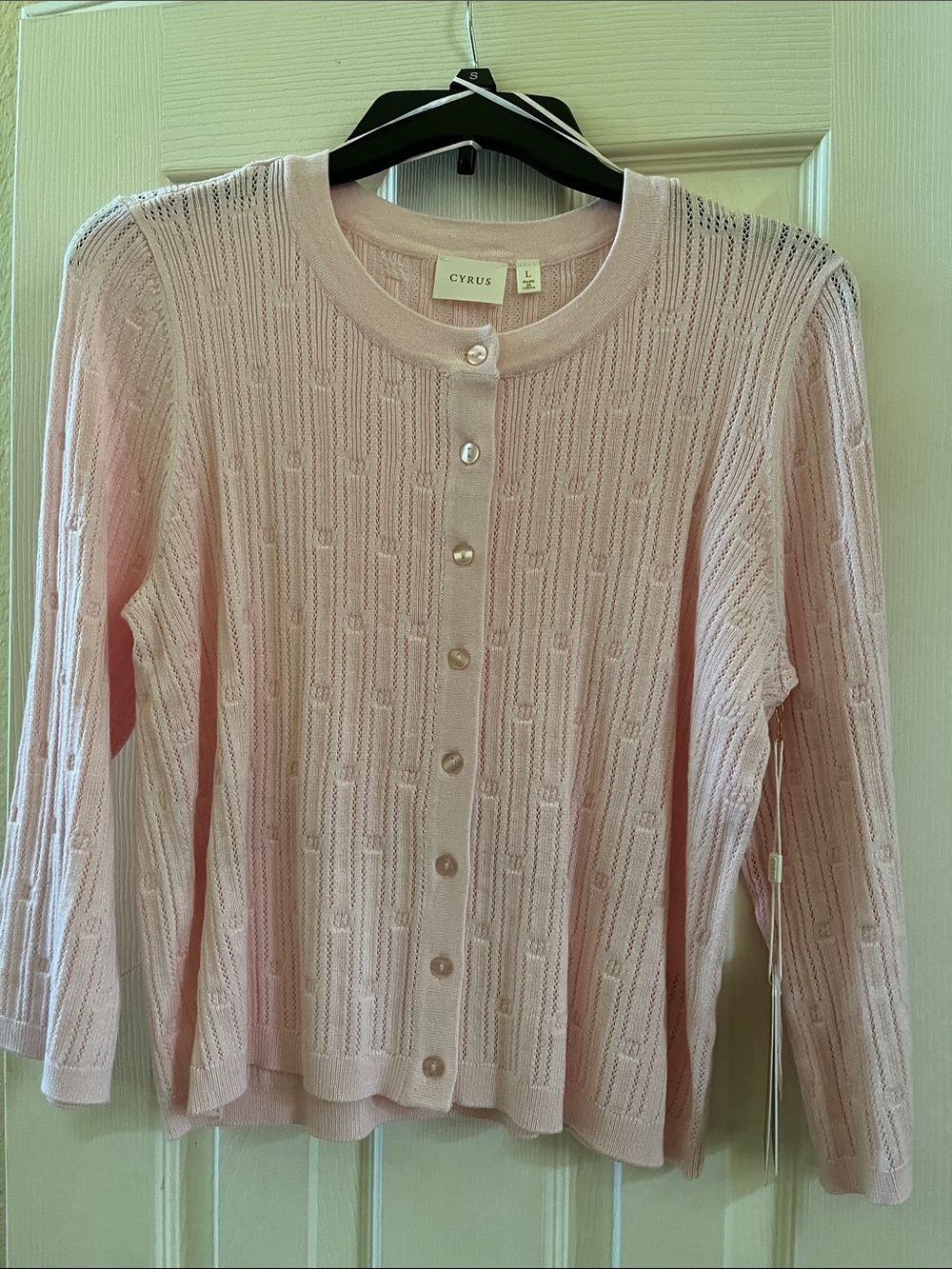 Cyrus Soft Pink Button-Front Knit Cardigan-3/4 Sleeve
